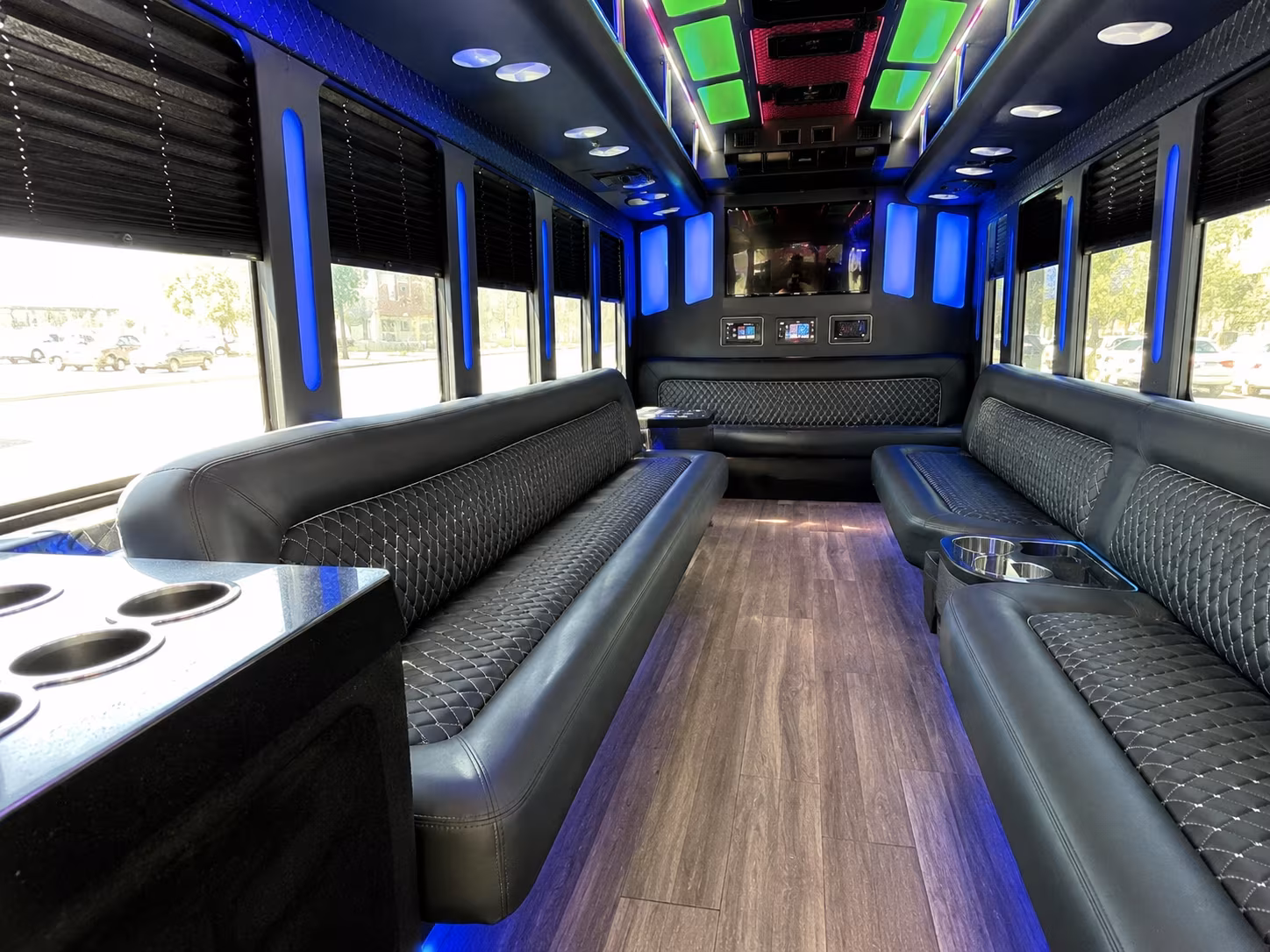 union city 15 passenger party bus inside