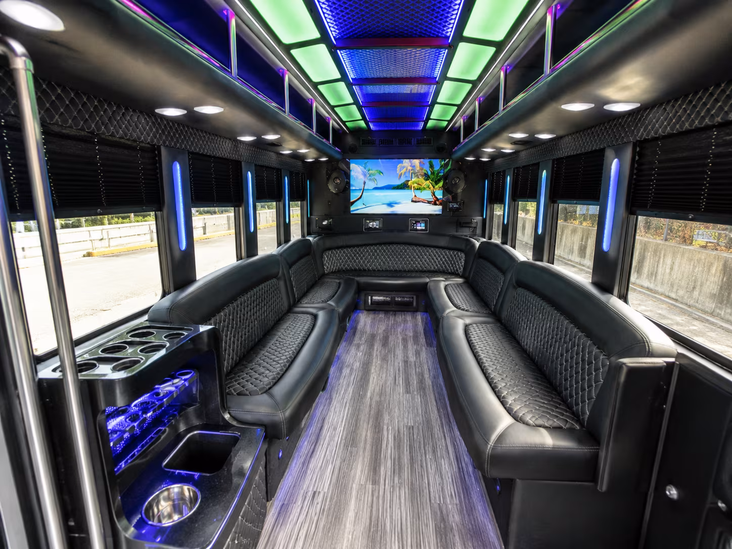 union city 18 passenger party bus inside