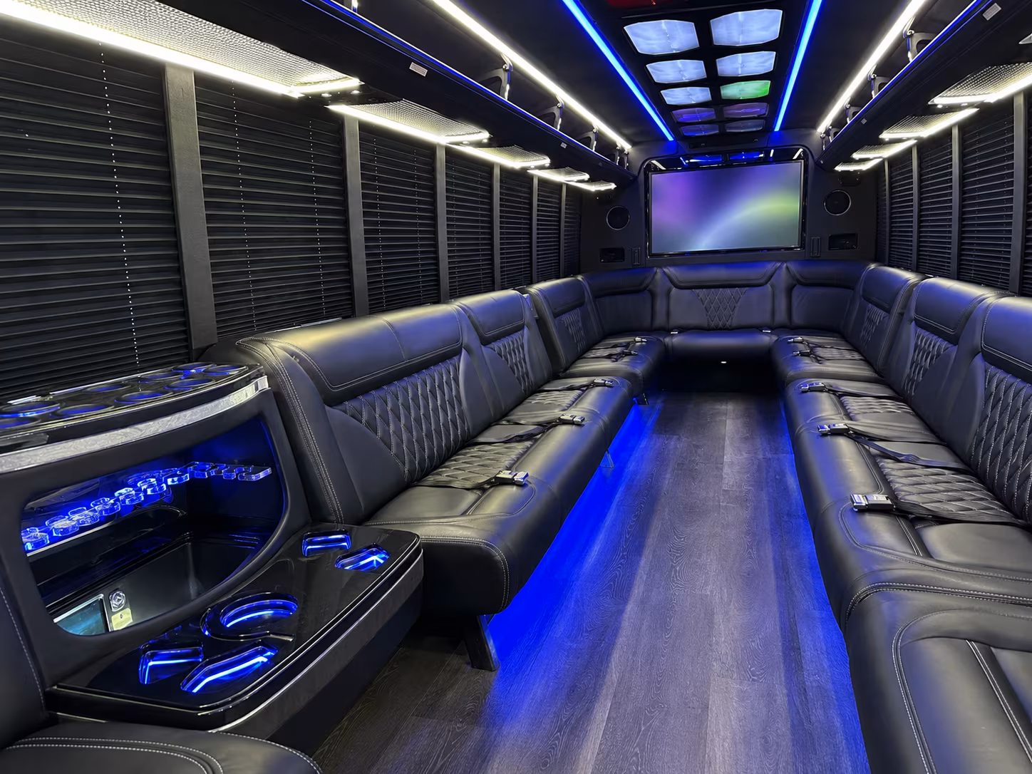 union city 20 passenger party bus inside