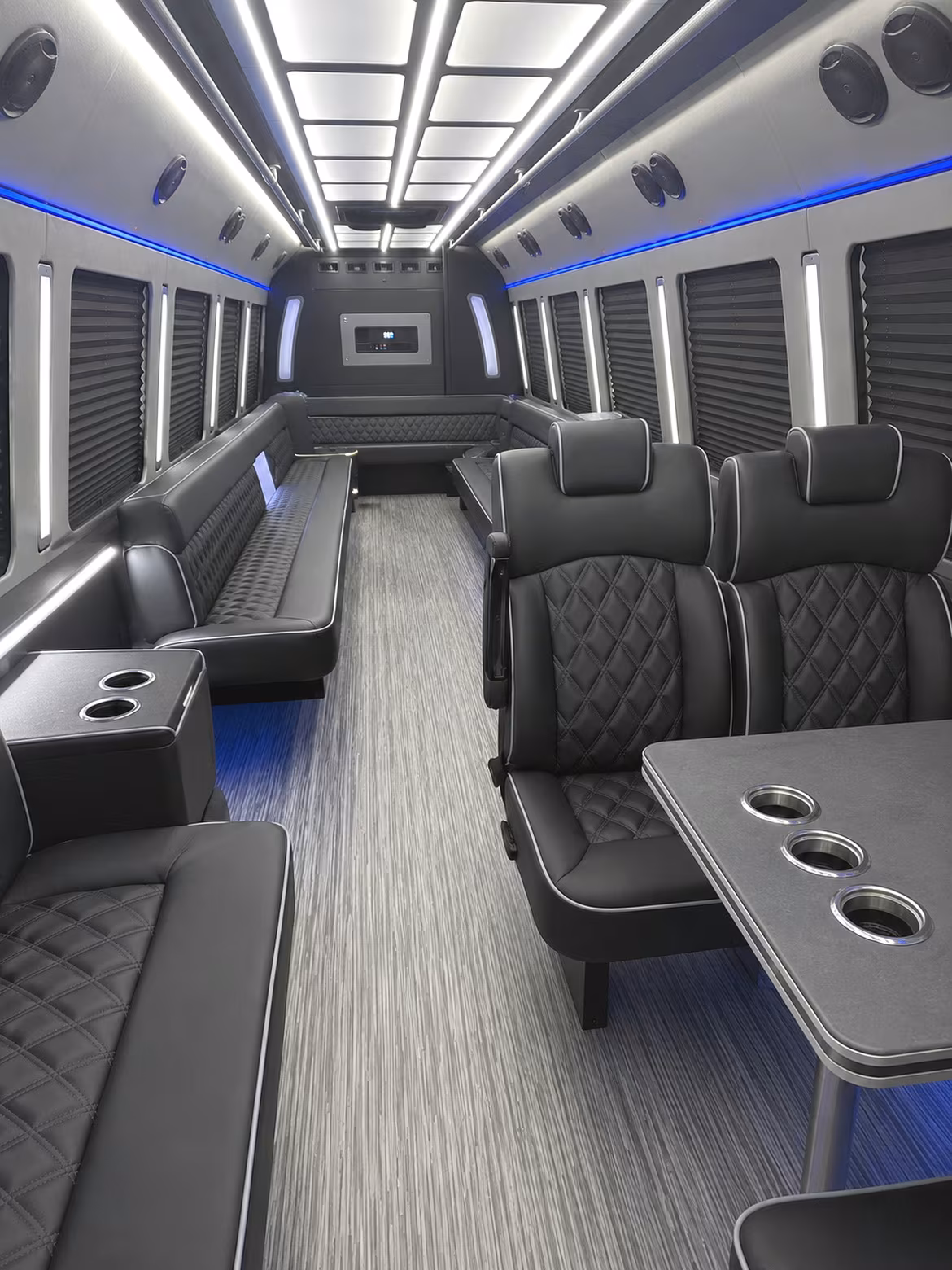 union city 25 passenger party bus inside