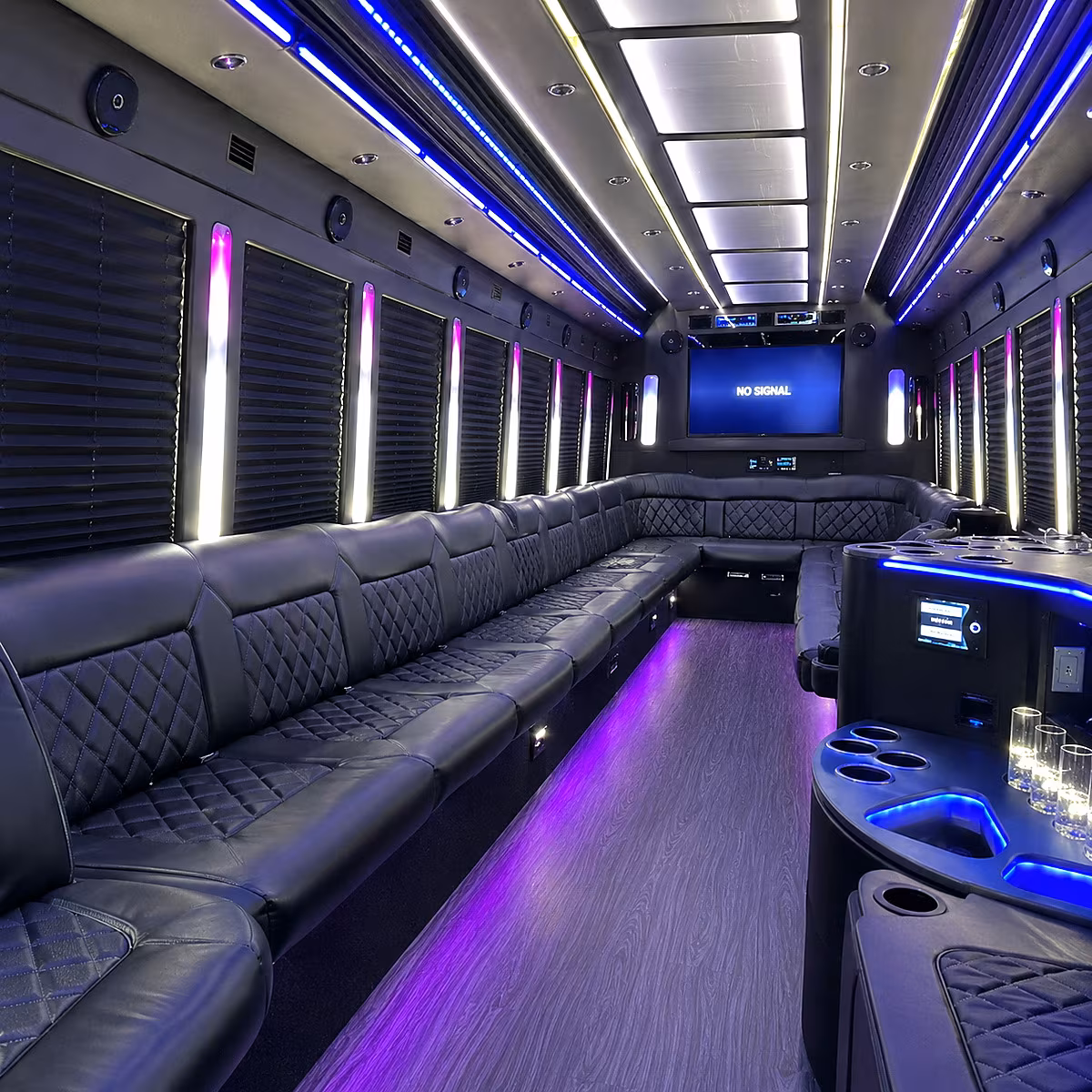 union city 30 passenger party bus inside