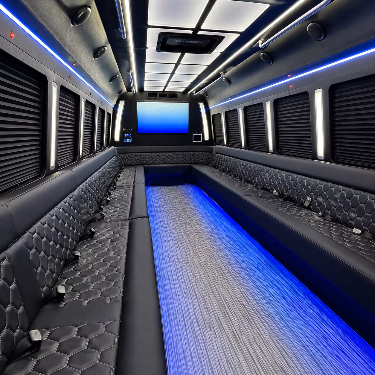 union city 50 passenger party bus inside